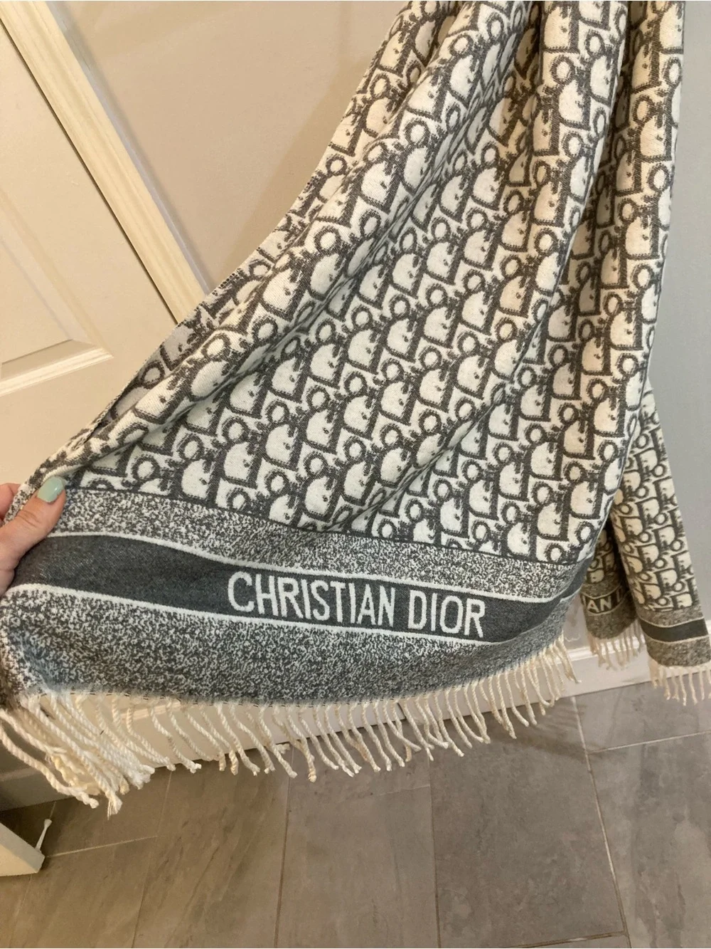 Christian Dior Oblique Logo Scarf in Grey Cashmere